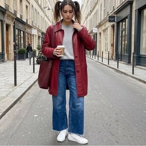 Vintage 90’s Red Leather Women's Coat (euro 42)- size large